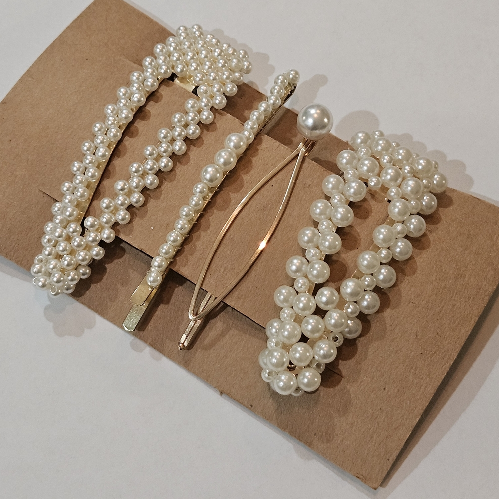 NWT Pearl Accent Hair Clip And Pin Set Wedding Feminine Preppy Avant Garde